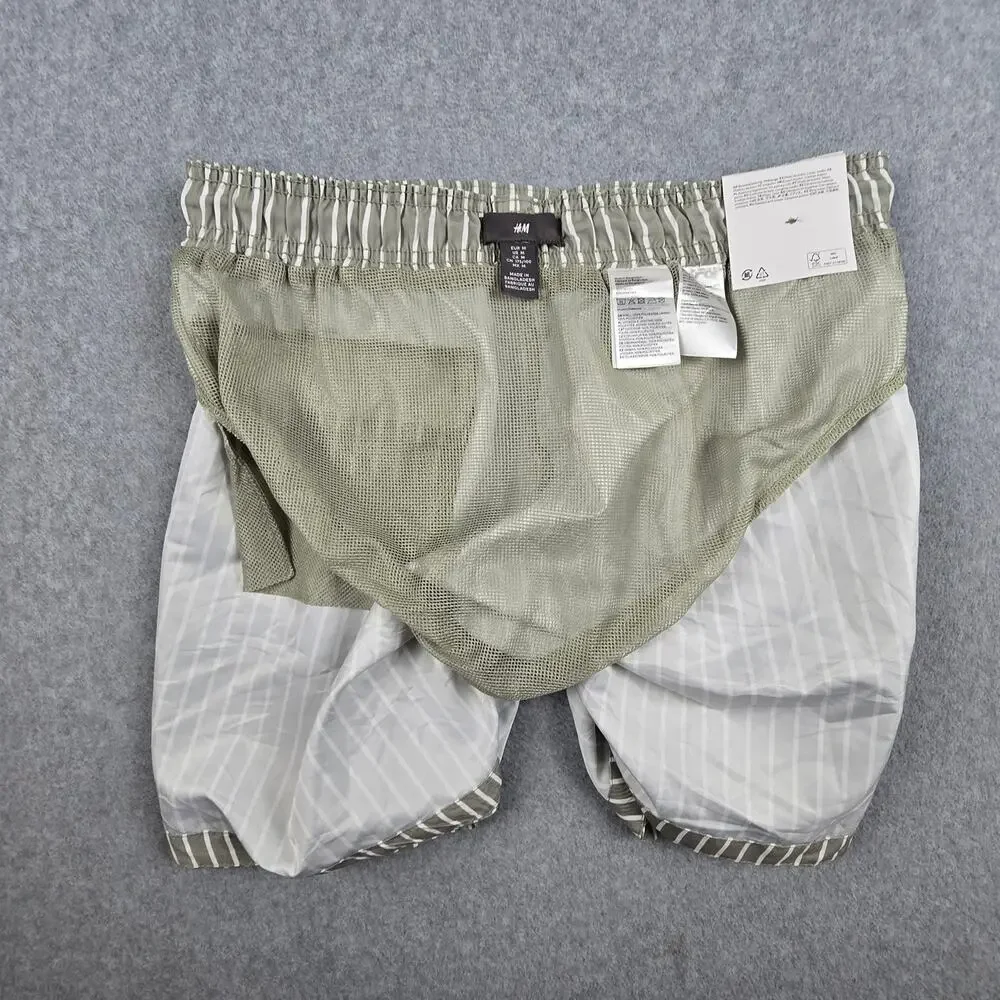 NWT H&M Mens Medium Striped Swim Shorts with Drawstring and Pockets
